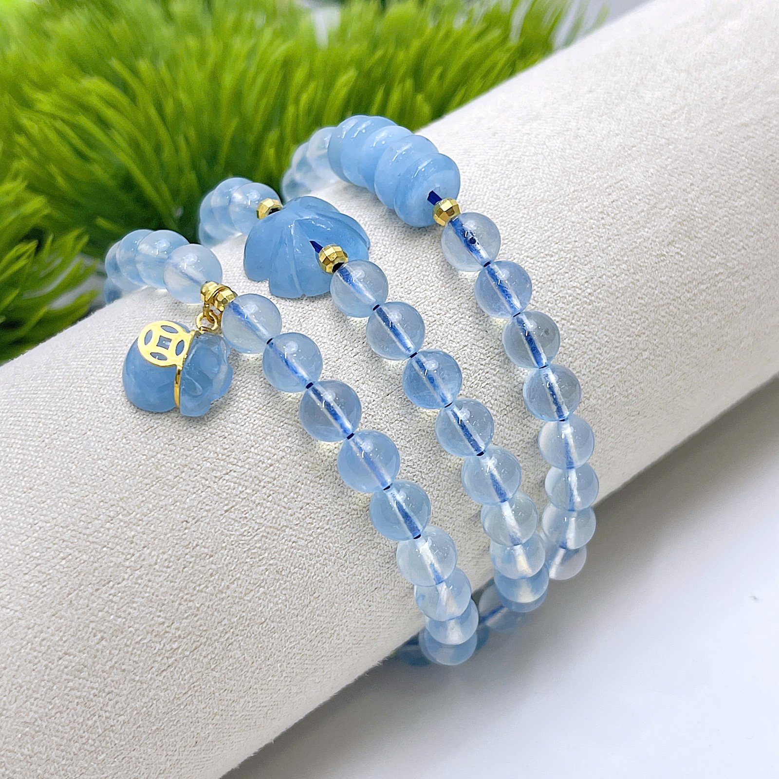 💎 CHUỖI AQUAMARINE TỰ NHIÊN QUẤN 3 VÒNG – THANH LỊCH & MAY MẮN 💎